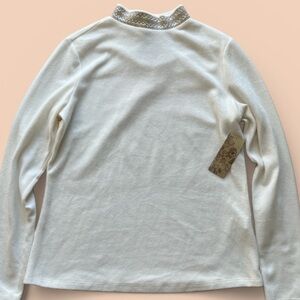 Ivy Ridge Beaded Mock Neck Long Sleeve Top Ivory Womens Medium NWT‎